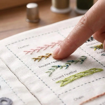 Embroidery Kit with Fabric Stitch Sampler Book and Tool Set, Portable Hand Sewing Practice Kit for Beginners