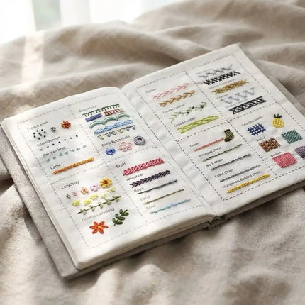 Embroidery Kit with Fabric Stitch Sampler Book and Tool Set, Portable Hand Sewing Practice Kit for Beginners