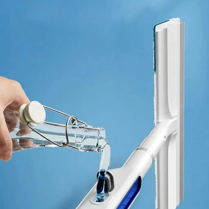 3 in 1 Window Cleaning Tool, Built-In Spray Bottle, Dual Scrapers and Squeegee, Extendable Pole for High Glass Panes