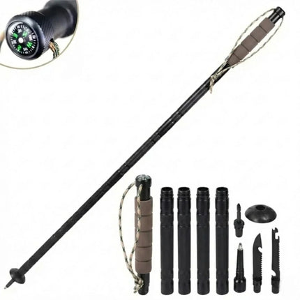 12 in 1 Tactical Trekking Pole with Adjustable Height, Multi Tool Hiking Staff with Compass, Whistle and Fire Starter