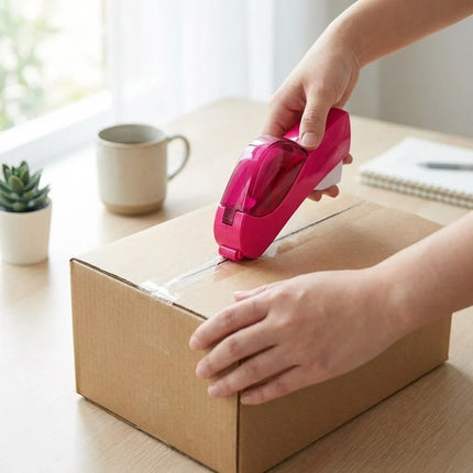 Handheld Automatic Tape Dispenser with Trigger Cut and Guide Rail, One Hand Packing and Gift Wrap Tool, Pink or Purple