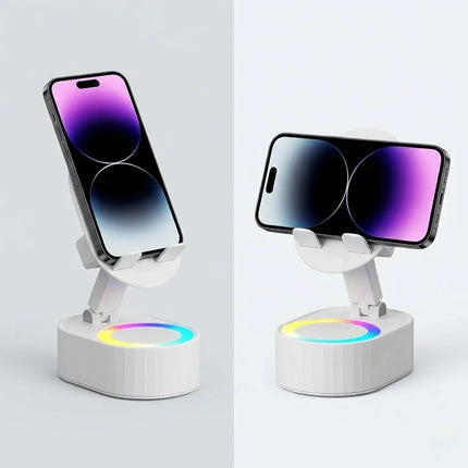 4 in 1 Induction Speaker Phone Stand with Charger and Ambient Light, 5W Driver, 300 Degree Adjustable Holder, White or Black