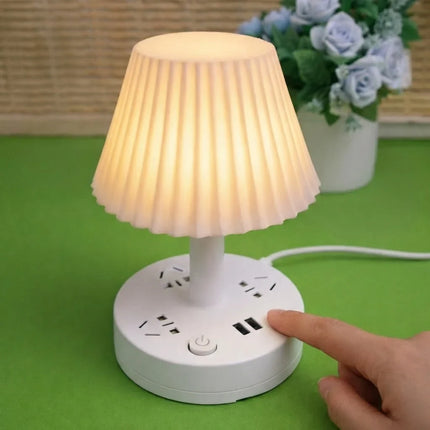 LED Charging Lamp 3-in-1 with Built-In USB Ports and AC Sockets, Warm Glow Bedside Table Light, US Plug