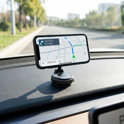 Magnetic Car Phone Holder for Navigation, Twist-Lock Vacuum Suction Base with 360 Degree Rotating Dashboard Mount