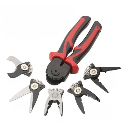 5 in 1 Multifunction Pliers with Swappable Heads, Wire Stripper, Cable Cutter, Crimper and Tin Shears for Electrical Repairs