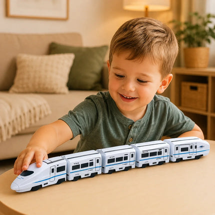 Bullet Train Toy for Kids, Automatic Turning with Front Universal Wheel, Connectable Carriages, No Track Floor Play