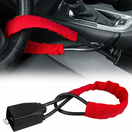 Anti-Theft Steering Wheel Cable Lock for Cars, Visible Steel Security Deterrent with Keys, in Red, Black, Yellow or Blue