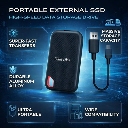Portable External SSD Drive with High-Speed Data Transfer | Durable Aluminum Storage for Photos, Videos, and Documents