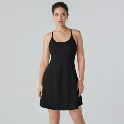 Womens Athletic Dress with Built In Shorts and Pockets, Womens Activewear Dress