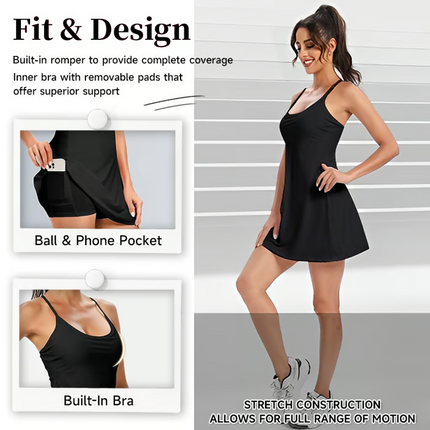 Womens Athletic Dress with Built In Shorts and Pockets, Workout Dresses – image 23