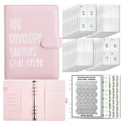 100 Envelope Savings Challenge Book, A5 Binder with Budget Envelopes