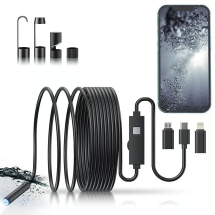 Borescope Camera for Phone with 8 LED Lights, Endoscope Inspection Camera, 16.4 ft Semi Rigid Snake Camera, Waterproof
