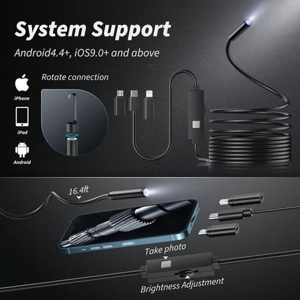 Borescope Camera for Phone with 8 LED Lights