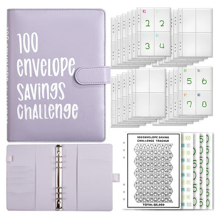 100 Envelope Savings Challenge Book, A5 Binder with Budget Envelopes, Budget Book, Budget Planner for Money Saving