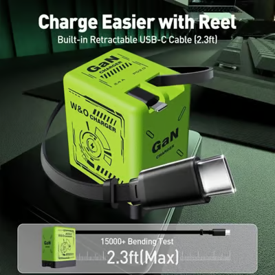USB C Charger with Retractable Cable, Dual Port GaN Type C Charger – image 11