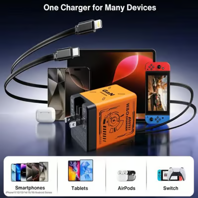 USB C Charger with Retractable Cable, Dual Port GaN Type C Charger – image 5