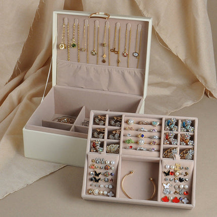 Jewelry Box Organizer with 2-Layer Design & Expandable Tray | Elegant Storage for Rings, Necklaces, and Bracelets