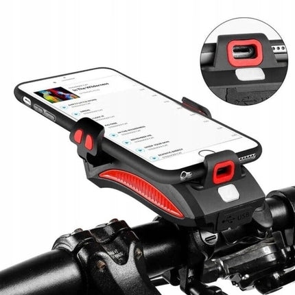 Bike Phone Holder with 4000mAh Power Bank, LED Light and 130 dB Bell, Anti-Slip Grip Mount, 3 Colors, for Cycling Navigation