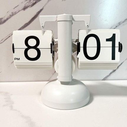 Automatic Page Turning Clock, Decorative Desk and Shelf Timepiece in Black or White with Optional Metal Foot Stand