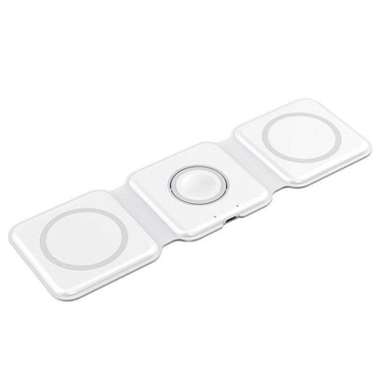 Magnetic Wireless Charger 15W with Foldable Stand, 3-in-1 Travel Charging Pad for Phone, Watch and Earbuds