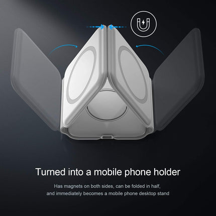 Magnetic Wireless Charger 15W with Foldable Stand, 3-in-1 Travel Charging Pad for Phone, Watch and Earbuds