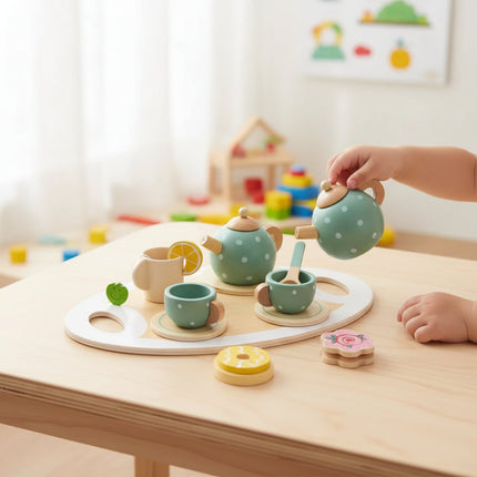 Wooden Tea Set Toy for Kids with Fine Motor Skills Focus | Eco-Friendly Pretend Play for Imaginative Tea Parties