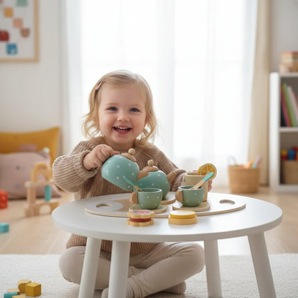 Wooden Tea Set Toy for Kids with Fine Motor Skills Focus | Eco-Friendly Pretend Play for Imaginative Tea Parties