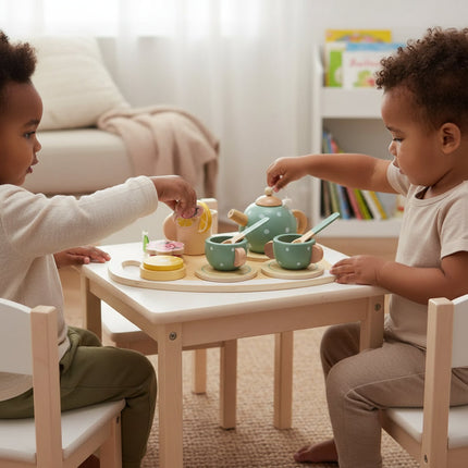 Wooden Tea Set Toy for Kids with Fine Motor Skills Focus | Eco-Friendly Pretend Play for Imaginative Tea Parties