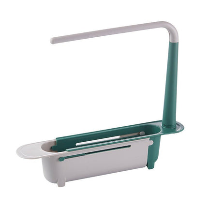 Telescopic Sink Rack with Towel Bar, Adjustable Over Sink Organizer with Drain Holes for Sponges and Brushes