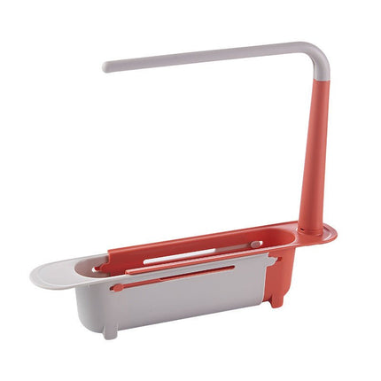 Telescopic Sink Rack with Towel Bar, Adjustable Over Sink Organizer with Drain Holes for Sponges and Brushes