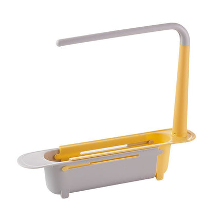 Telescopic Sink Rack with Towel Bar, Adjustable Over Sink Organizer with Drain Holes for Sponges and Brushes