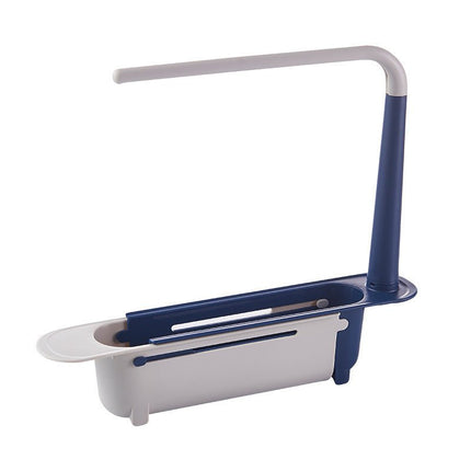 Telescopic Sink Rack with Towel Bar, Adjustable Over Sink Organizer with Drain Holes for Sponges and Brushes