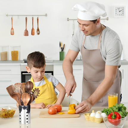 Natural Wood Kitchen Tool Set with Countertop Holder | Complete Utensil Collection for Easy Cooking and Serving