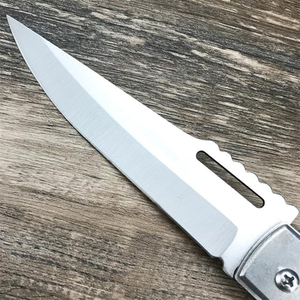 Folding Pocket Knife with Stainless Steel Blade, Lever-Action Rifle Styling, Wooden Handle and Built-In Flashlight