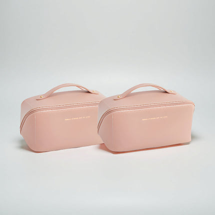 Large Capacity Makeup Bag Organizer with Wide Opening | PU Shell Travel Case for Skincare and Essentials