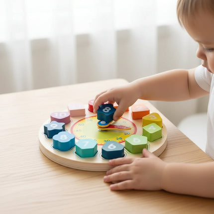 Wooden Learning Clock Toy with Colorful Numbers | Engaging Time-Telling Activity for Toddlers