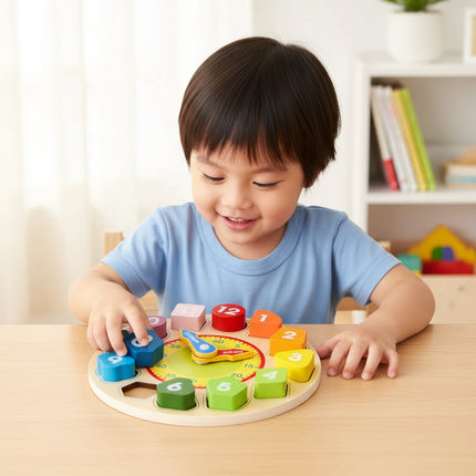 Wooden Learning Clock Toy with Colorful Numbers | Engaging Time-Telling Activity for Toddlers