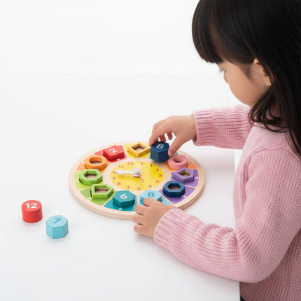 Wooden Learning Clock Toy with Colorful Numbers | Engaging Time-Telling Activity for Toddlers
