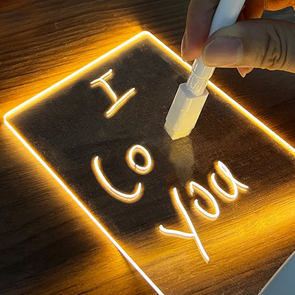 LED Note Board with Pen, Transparent Acrylic Message Board, USB Powered Light Up Memo Sign for Desk