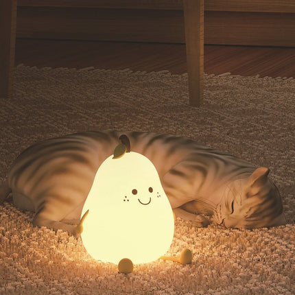 LED Pear Night Light, Bedside Lamp with 7 Colors, 3 Brightness Levels and 30 or 60 Minute Timer