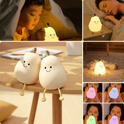 LED Pear Night Light, Bedside Lamp with 7 Colors, 3 Brightness Levels and 30 or 60 Minute Timer