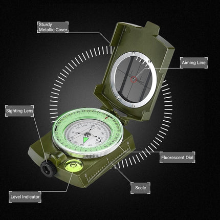 Lensatic Compass for Outdoor Navigation with Durable Aluminum Housing | Precise Direction Reading for Hiking and Camping