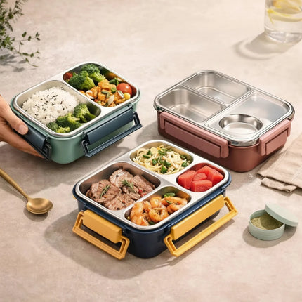 Stainless Steel Bento Lunch Box with Divided Compartments | Leakproof Food Container for Warm Meals on the Go