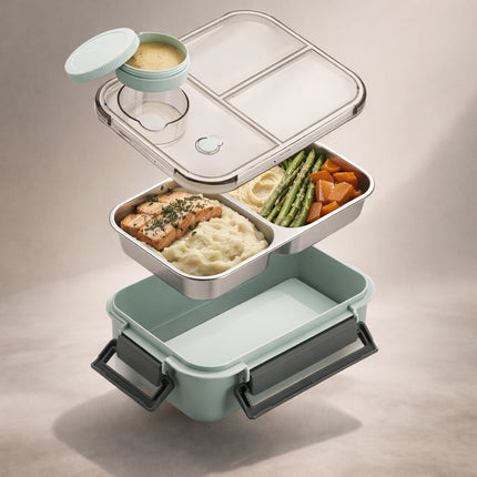 Stainless Steel Bento Lunch Box with Divided Compartments | Leakproof Food Container for Warm Meals on the Go