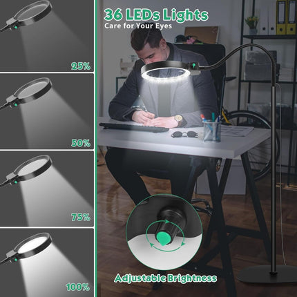 LED Magnifying Lamp with 30X Magnification & 36 Adjustable Lights | Hands-Free Desk Mount for Detailed Work and Reading