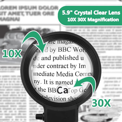 LED Magnifying Lamp with 30X Magnification & 36 Adjustable Lights | Hands-Free Desk Mount for Detailed Work and Reading