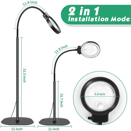 LED Magnifying Lamp with 30X Magnification & 36 Adjustable Lights | Hands-Free Desk Mount for Detailed Work and Reading