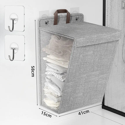 Foldable Adhesive Laundry Basket with Linen Material | Wall-Mounted Storage for Space-Saving Organization