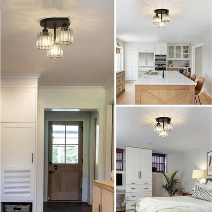Modern Crystal Ceiling Light with 3 Shades in Gold | Elegant Semi Flush Mount for Timeless Home Illumination