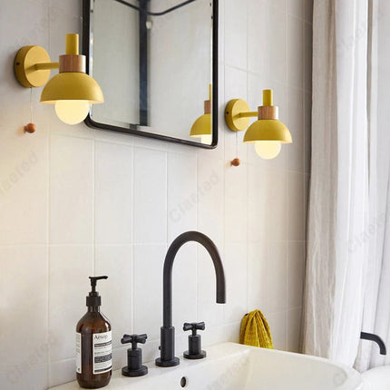 Nordic Wood Wall Lamp with Pull-Switch Design | Minimalist Lighting for Cozy Atmosphere